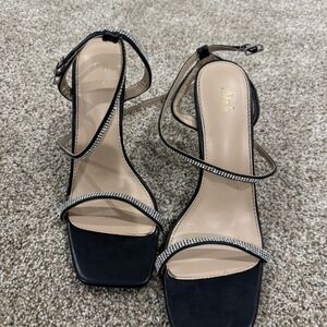 SHAN Black Rhinestone-Strap Women's Heeled Sandals